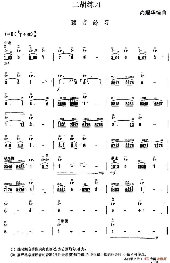 二胡练习：颤音练习 (1)_原文件名：二胡练习：颤音练习 高耀华编曲.jpg