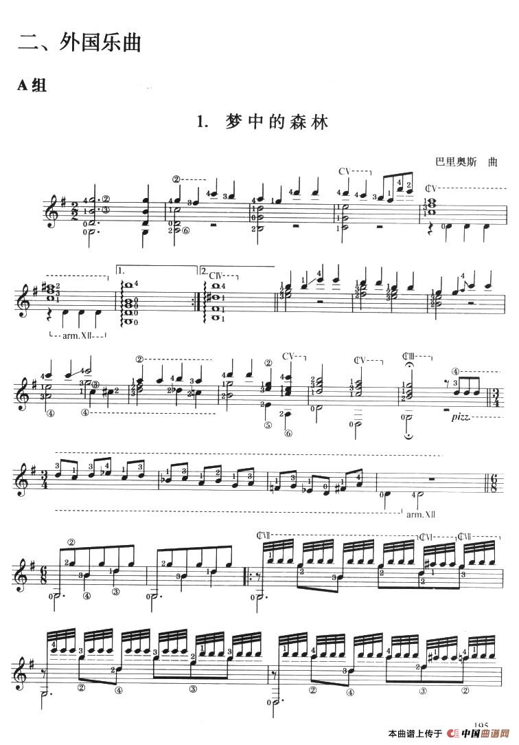 古典吉他考级十级外国乐曲A组（1、梦中的森林）(1)_原文件名：205.jpg